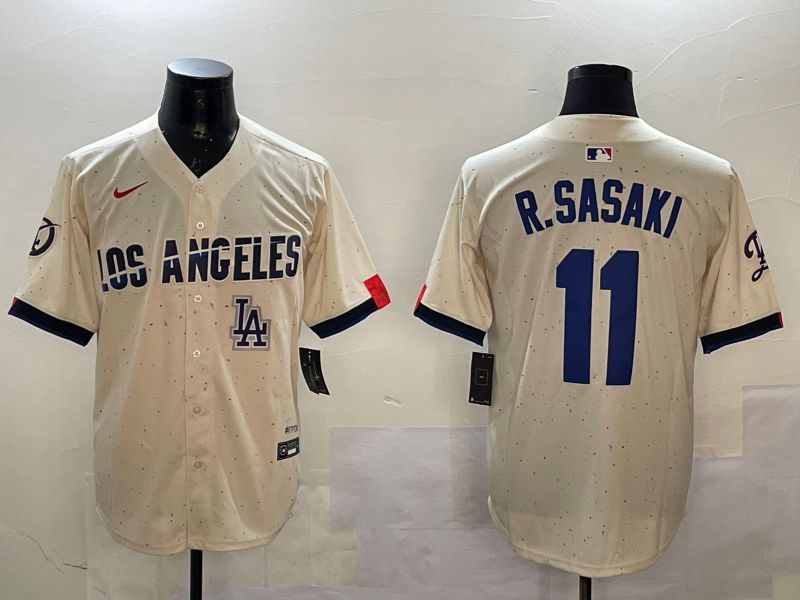Men Los Angeles Dodgers #11 R.Sasaki Cream Fashion Game 2025 Nike MLB Jersey style 5
